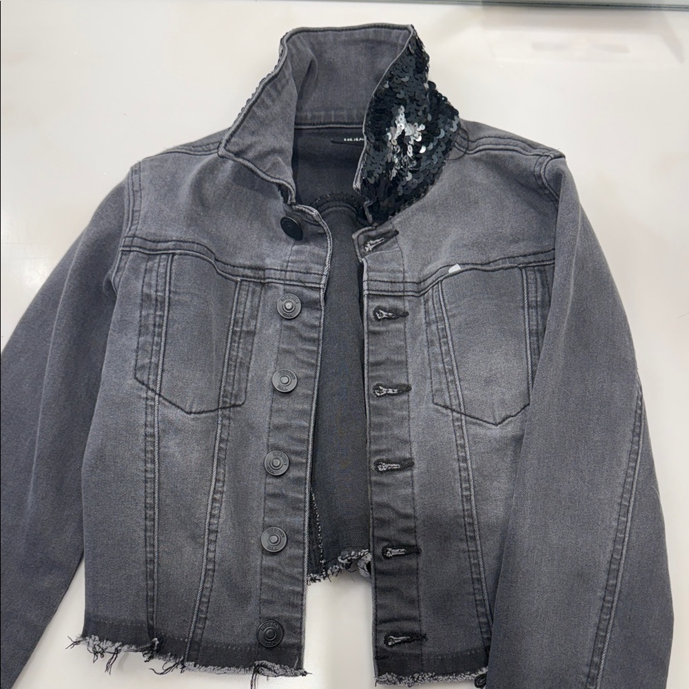 Hudson Jeans Gray Kids Jacket with Black Sequin Collar